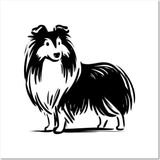 This is a simple black ink drawing of a Sheltie dog Posters and Art